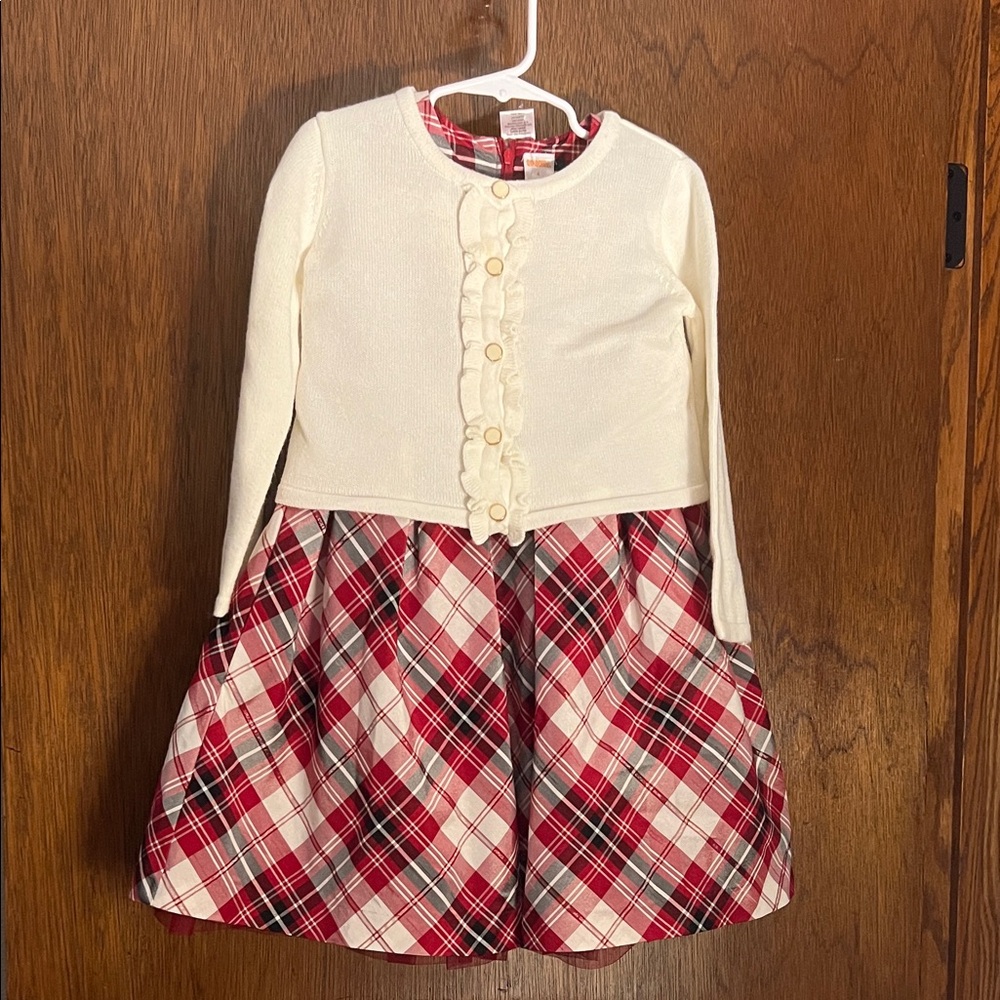 Gymboree Holiday Dress Set-Plaid Red and Cream Kids Dress & Cardigan